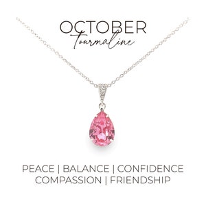 Pink tourmaline necklace - crystal teardrop pendant - October birthstone
