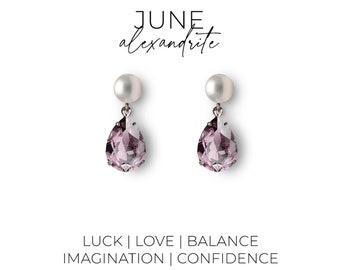 June birthstone earrings - Alexandrite earrings - crystal earrings - pearl earrings - birthday gift