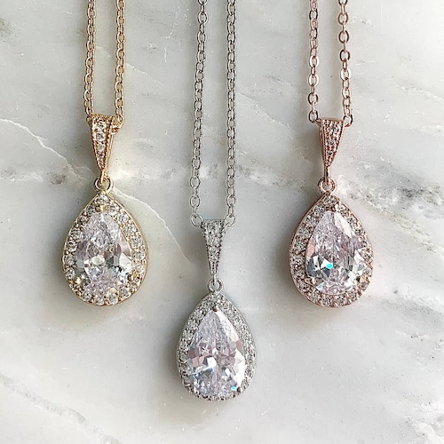 Large Bridal Teardrop Necklace Bridal Pendant Necklace Etsy