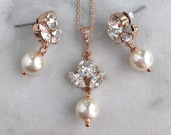 Wedding jewelry set - rose gold wedding jewelry - bridesmaids jewelry set - dainty wedding jewelry - Emma jewelry set