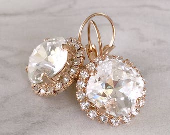 Wedding earrings rose gold - cushion cut earrings - bridal earrings