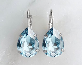 Wedding jewelry - aquamarine bridesmaid earrings - crystal earrings - dewdrop earrings