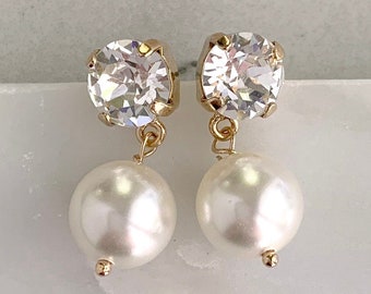 Pearl drop earrings - Emmaline gold earrings
