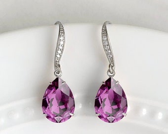 Amethyst earrings - bridesmaids earrings - crystal teardrop earrings - Avery earrings