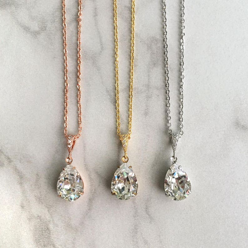 Wedding Pendant Bridal Jewelry Teardrop Necklace Avery Etsy