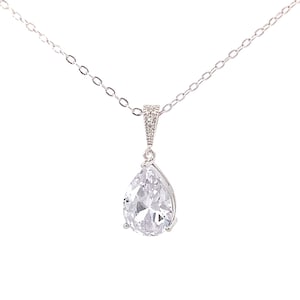 Teardrop crystal wedding necklace in silver