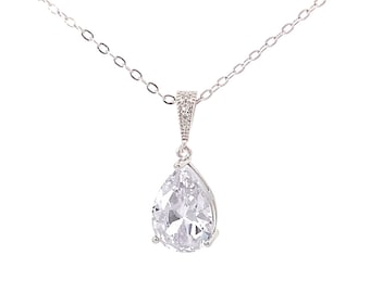 Wedding necklace - bridal jewelry - teardrop necklace - silver pendant - bridesmaid necklace - Avery necklace