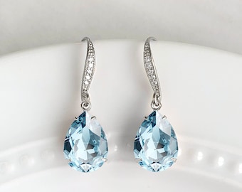 March birthstone earrings - aquamarine earrings - birthday gift - crystal earrings - birthstone earrings - Avery