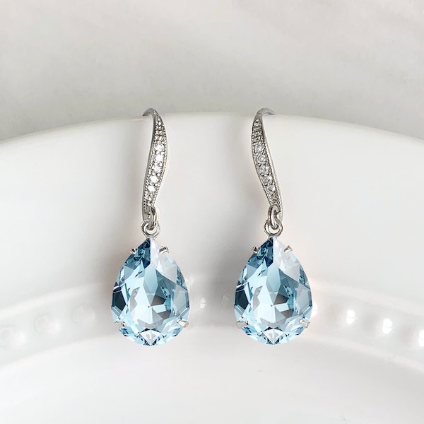 March birthstone earrings - aquamarine earrings - birthday gift - crystal earrings - birthstone earrings - Avery