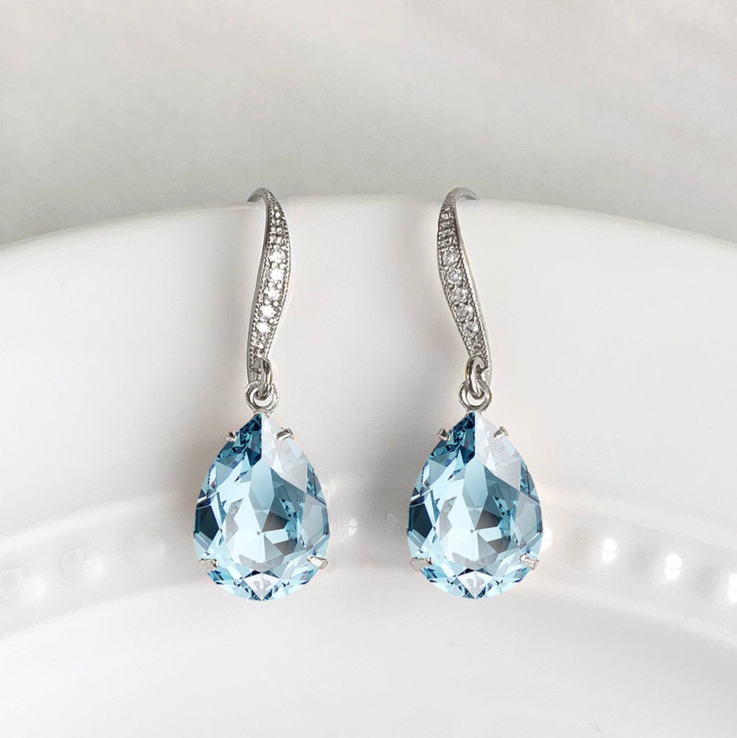 March Birthstone Earrings Aquamarine Earrings Birthday Gift Crystal