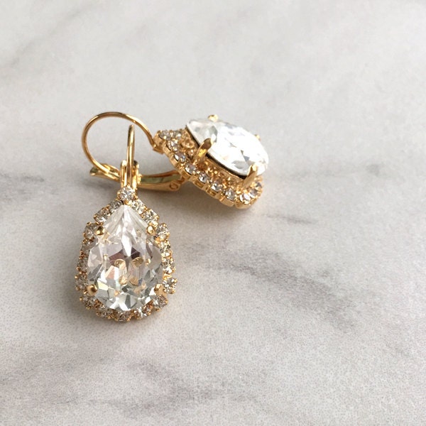 Rhinestone wedding earrings bridesmaid earrings gold | Etsy