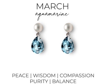 March birthstone earrings - aquamarine earrings - crystal earrings - pearl earrings - birthday gift