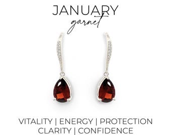 Garnet earrings - January birthstone - crystal earrings - Avery