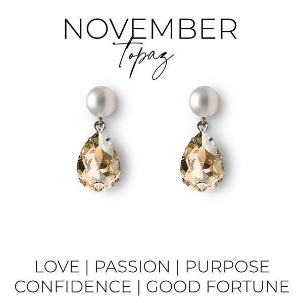 November birthstone earrings - golden topaz earrings - crystal earrings - pearl earrings - birthday gift
