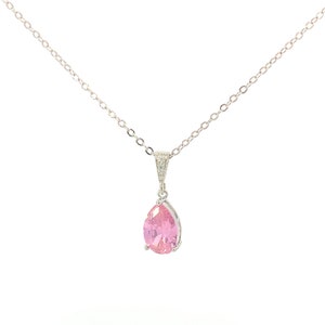 Pink tourmaline necklace - crystal teardrop pendant - October birthstone