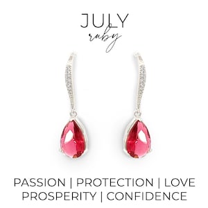 Ruby Crystal Teardrop Earrings - July Birthstone