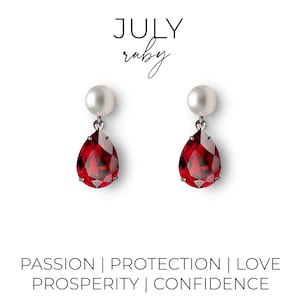 Boucles d'oreilles juillet pierre de naissance - boucles d'oreilles rubis - boucles d'oreilles cristal - boucles d'oreilles perles - cadeau d'anniversaire