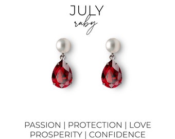 July birthstone earrings - Ruby earrings - crystal earrings - pearl earrings - birthday gift