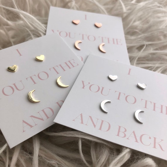 I Love You to the Moon and Back Moon Earrings Heart Earrings Etsy UK