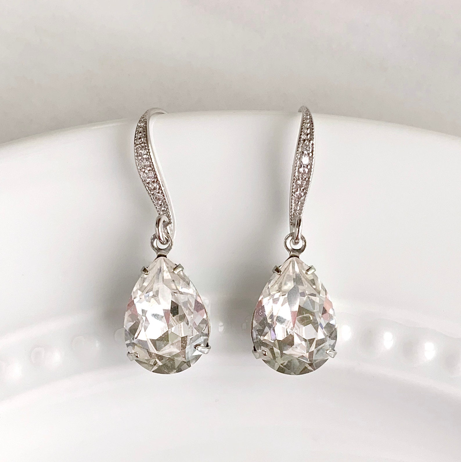 Teardrop Bridal Earrings Wedding Earrings Crystal - Etsy