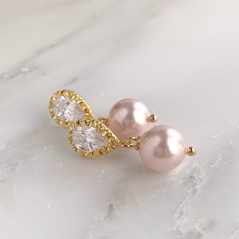 Pearl Drop Bridesmaids Earrings Blush Pearls Rose Gold Etsy