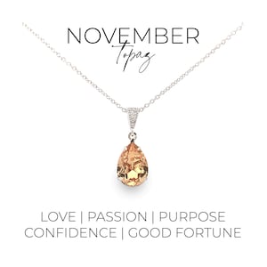 Golden topaz necklace - crystal teardrop pendant - November birthstone