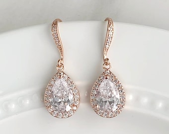Teardrop Bridal Earrings: Cubic Zirconia Wedding Jewelry