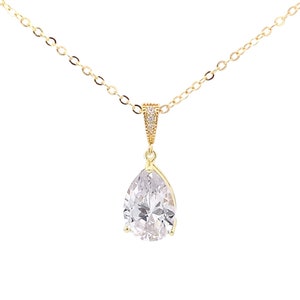 Teardrop crystal wedding necklace in gold