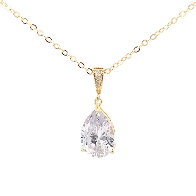 Teardrop crystal wedding necklace in gold