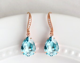 Aquamarine bridesmaids earrings - rose gold - Avery earrings