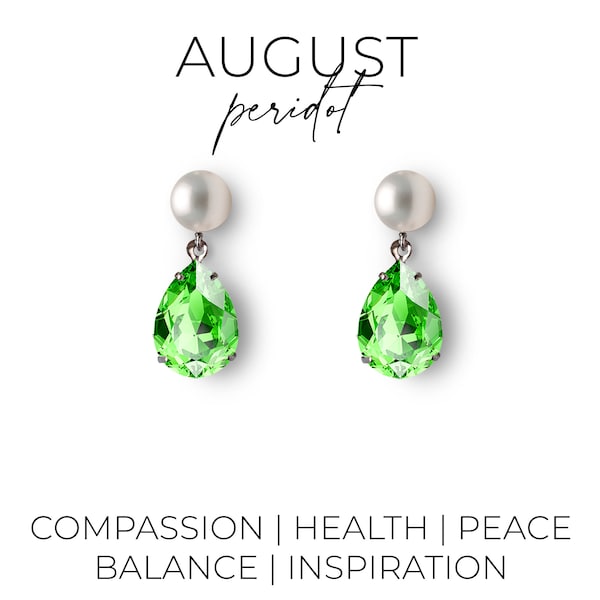 August birthstone earrings - Peridot earrings - crystal earrings - pearl earrings - birthday gift