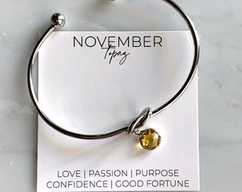 November birthstone bracelet - knot bracelet - eternity cuff bracelet - golden topaz charm bracelet