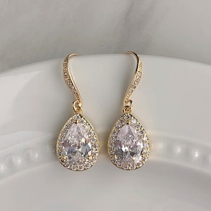 Teardrop bridal earrings wedding earrings crystal bridesmaids earrings Auden earrings gold