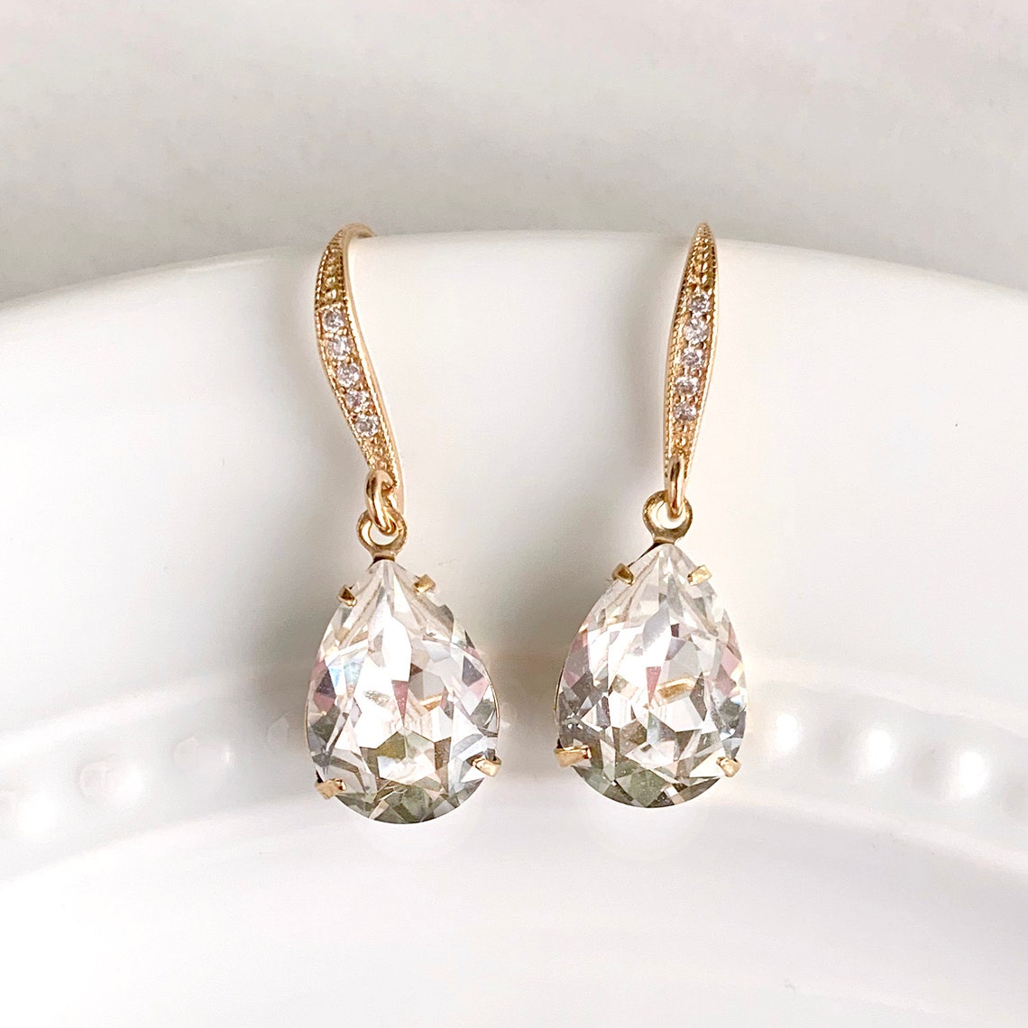 Teardrop bridal earrings wedding earrings crystal | Etsy