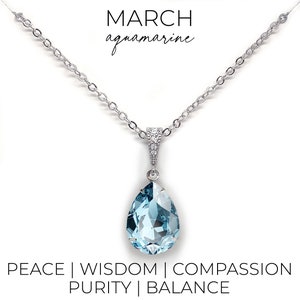 Aquamarine crystal necklace - March birthstone pendant