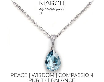 Aquamarine crystal necklace - March birthstone pendant