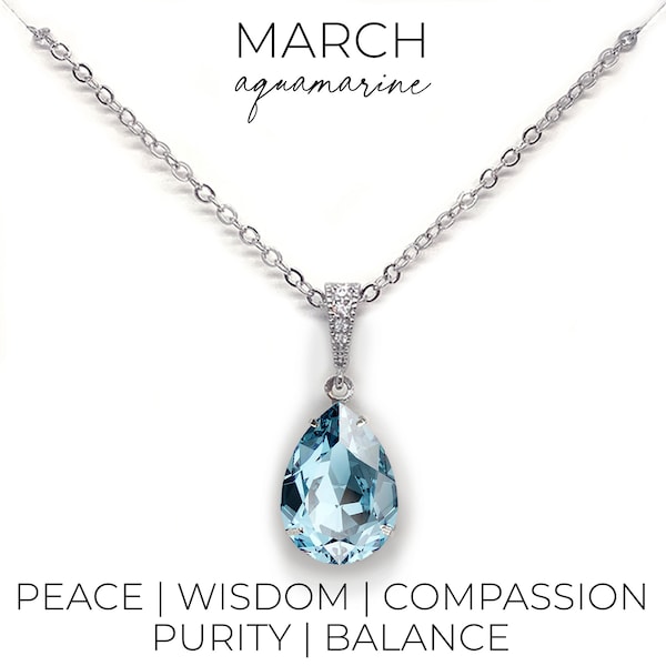 Aquamarine crystal necklace - March birthstone pendant