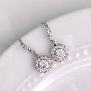 Halo drop earrings - wedding earrings - bridal jewelry - bridesmaids earrings - Mia earrings