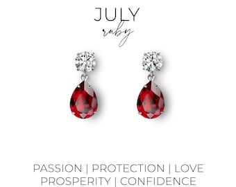 July birthstone earrings - ruby earrings - crystal earrings - birthday gift - crystal posts