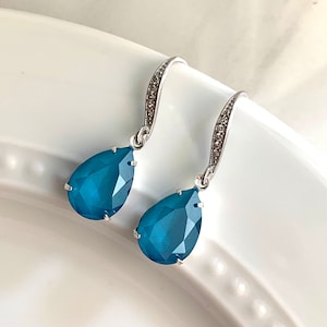 Blue zircon earrings - December birthstone - birthstone earrings - crystal earrings - Avery