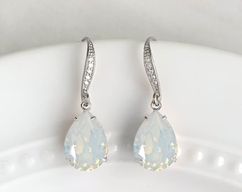 Teardrop bridal earrings - white opal wedding earrings - bridal jewelry - bridesmaids earrings - Avery earrings
