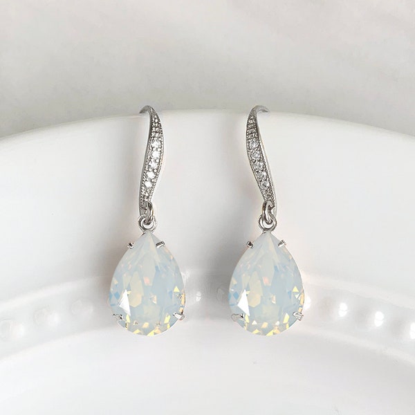 Teardrop bridal earrings - white opal wedding earrings - bridal jewelry - bridesmaids earrings - Avery earrings