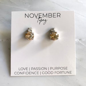 Golden topaz stud earrings - minimalist jewelry - November birthstone - crystal earrings - Sophia earrings