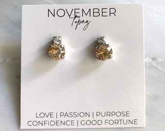 Golden Topaz Swarovski Crystal Stud Earrings: November Birthstone