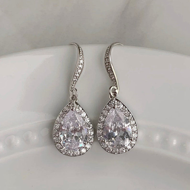 Teardrop bridal earrings wedding earrings crystal bridesmaids earrings Auden earrings silver