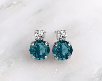 Blue Zircon Crystal Stud Earrings: December Birthstone Jewelry