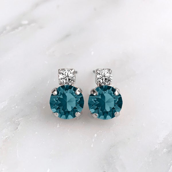 Blue zircon stud earrings - minimalist jewelry - December birthstone - crystal earrings - Sophia earrings