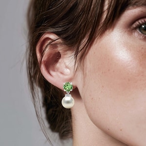 Peridot earrings - pearl drop earrings - August birthstone gift