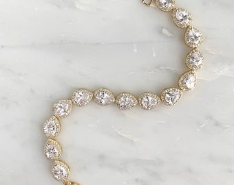 Gold teardrop wedding bracelet - tennis - Auden bracelet