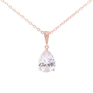 Teardrop crystal wedding necklace in rose gold